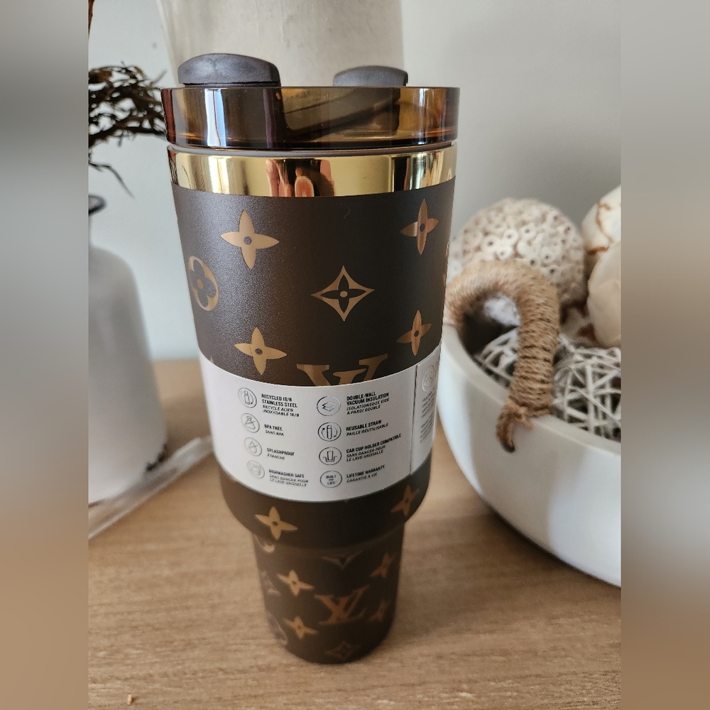 Stanley Designer Inspired Logo Brown and Gold Tumbler with Straw 40 Oz - Picture 5 of 7